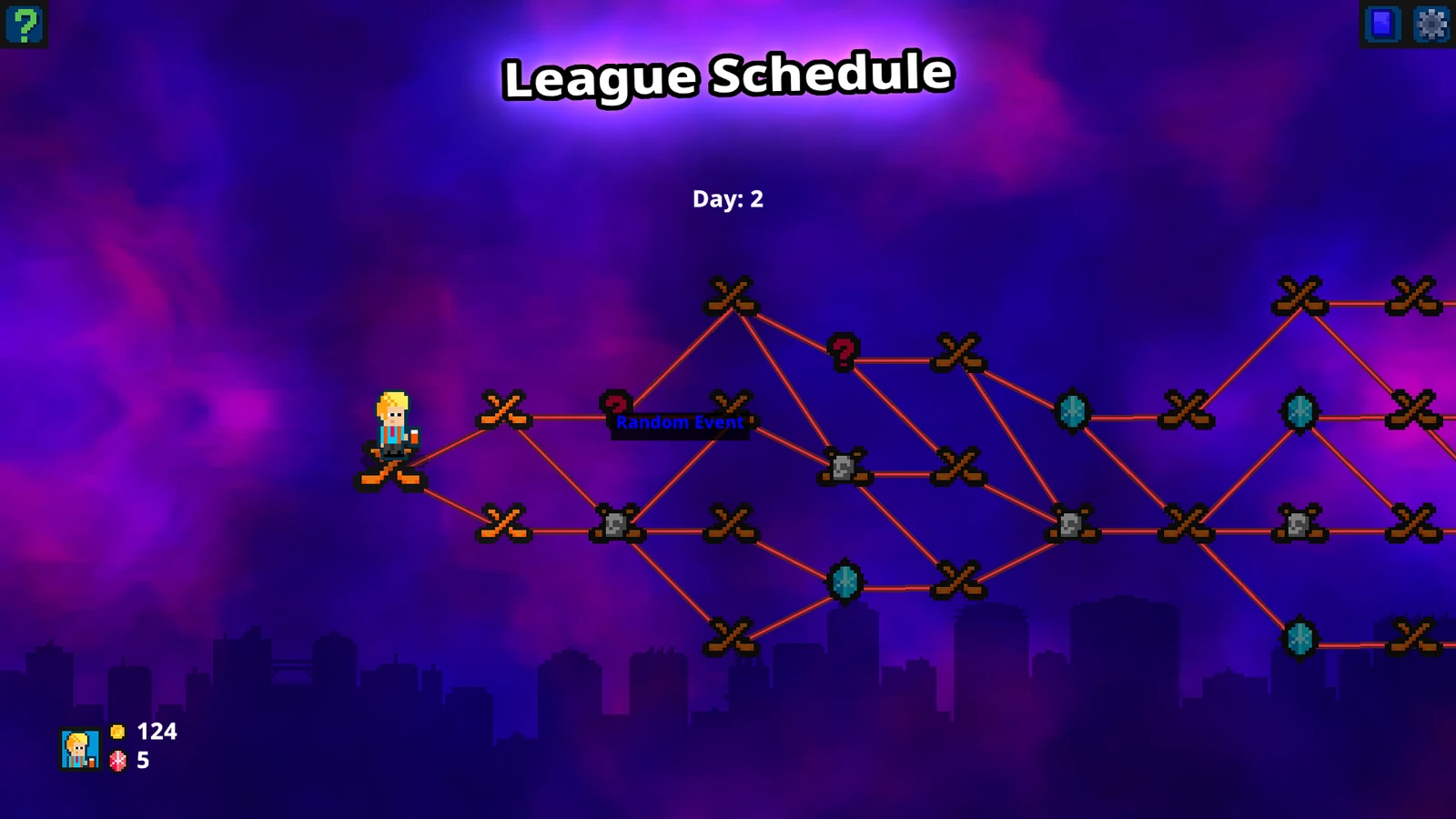 Super Blood Hockey Rogue Manager Demoの分岐型League Schedule画面