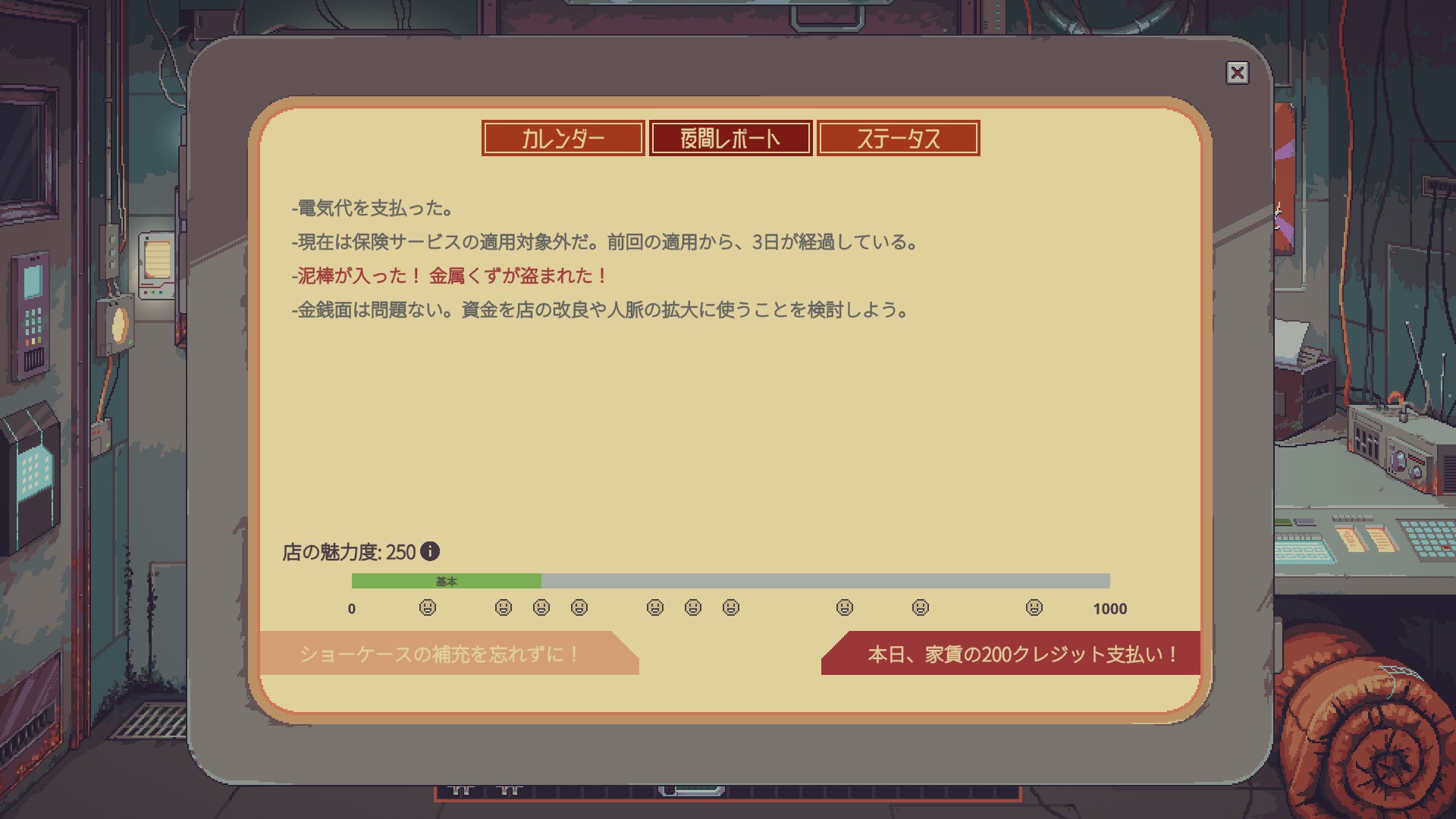 泥棒による盗難を知らせる夜間レポート