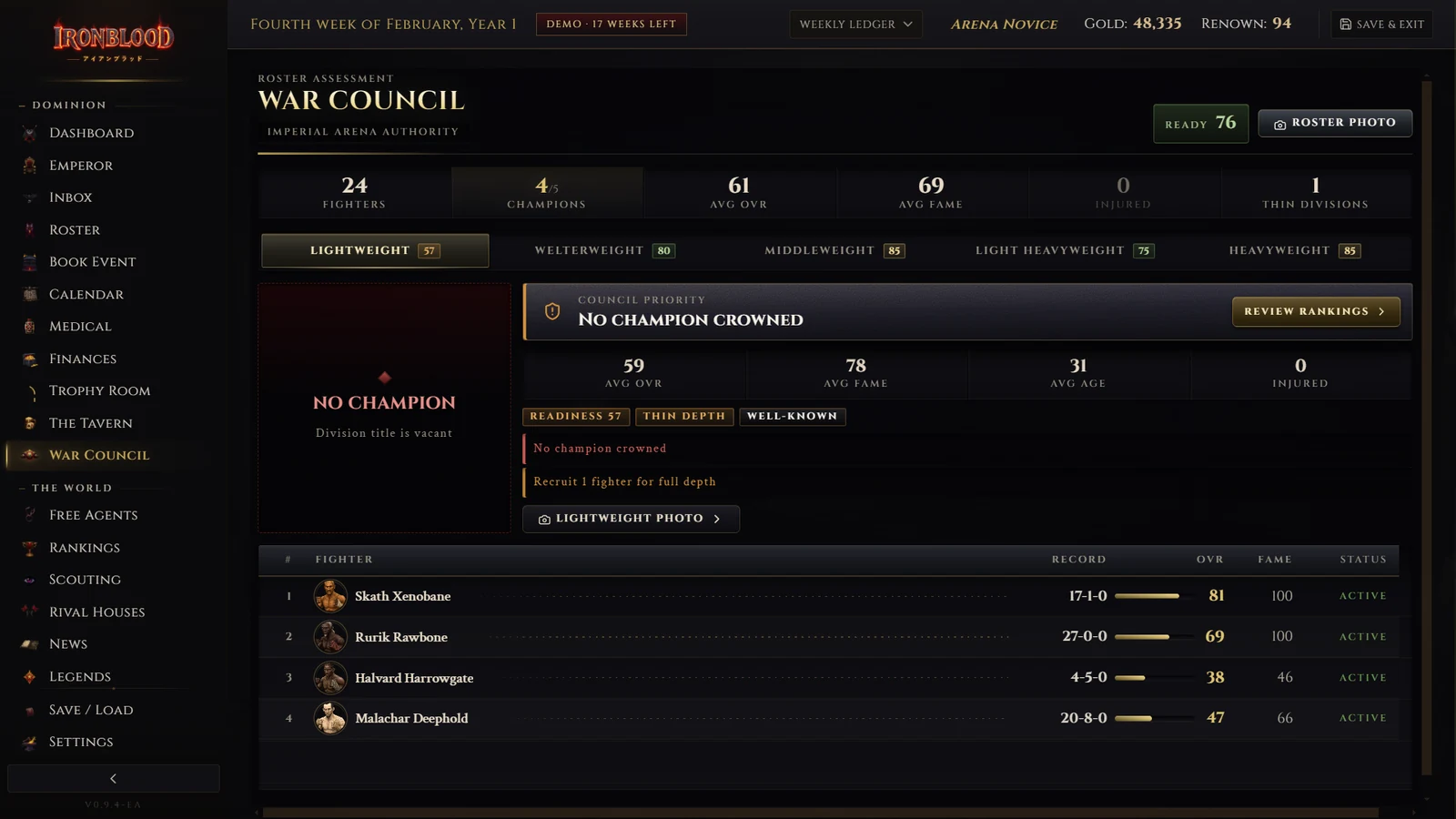 Ironblood DemoのWar Council画面